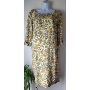 J.Jill Womens 3/4 Length Sleeve Green Print Dress  Size 6 Preppy Office Classy